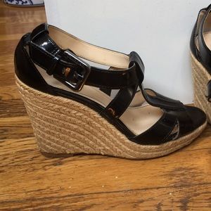 Calvin Klein Black Patent Wedge Sandals